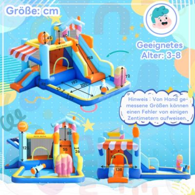 Château Gonflable - Aire de Jeux Gonflables Enfants avec Toboggan, Fontaine et Jeux d'Eau, Souffleur 450W, Oxford, Multicolore