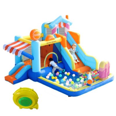 Château Gonflable - Aire de Jeux Gonflables Enfants avec Toboggan, Fontaine et Jeux d'Eau, Souffleur 450W, Oxford, Multicolore
