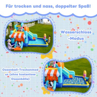 Château Gonflable - Aire de Jeux Gonflables Enfants avec Toboggan, Fontaine et Jeux d'Eau, Souffleur 450W, Oxford, Multicolore