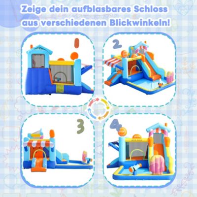Château Gonflable - Aire de Jeux Gonflables Enfants avec Toboggan, Fontaine et Jeux d'Eau, Souffleur 450W, Oxford, Multicolore