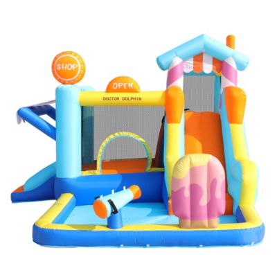 Château Gonflable - Aire de Jeux Gonflables Enfants avec Toboggan, Fontaine et Jeux d'Eau, Souffleur 450W, Oxford, Multicolore