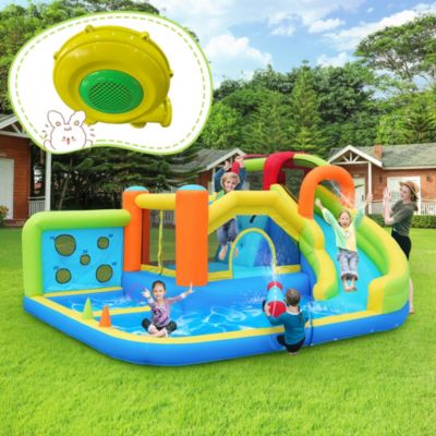 Château Gonflable - Aire de Jeux Gonflables pour Enfants avec Toboggan, Jeux d'Eau et Panier de Basket, Tissu Oxford, Multicolore