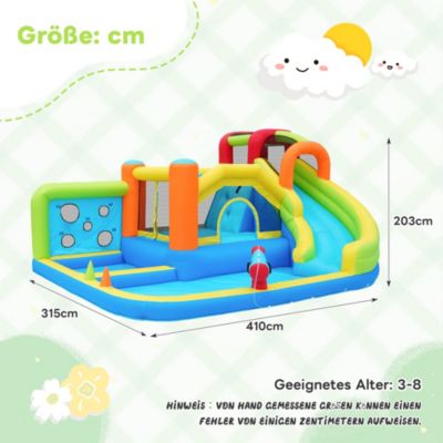 Château Gonflable - Aire de Jeux Gonflables pour Enfants avec Toboggan, Jeux d'Eau et Panier de Basket, Tissu Oxford, Multicolore