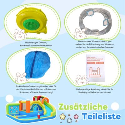 Château Gonflable - Aire de Jeux Gonflables pour Enfants avec Toboggan, Jeux d'Eau et Panier de Basket, Tissu Oxford, Multicolore