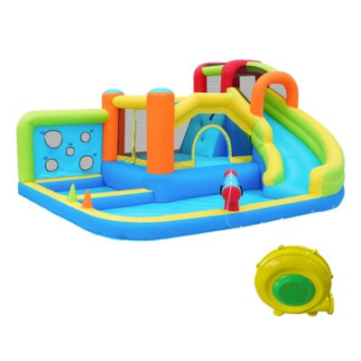 Château Gonflable - Aire de Jeux Gonflables pour Enfants avec Toboggan, Jeux d'Eau et Panier de Basket, Tissu Oxford, Multicolore