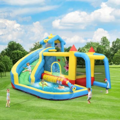 Château Gonflable - Aires de Jeux Gonflables 5 en 1 avec Toboggan, Piscine et Zones de Saut, Tissu Oxford, Multicolore