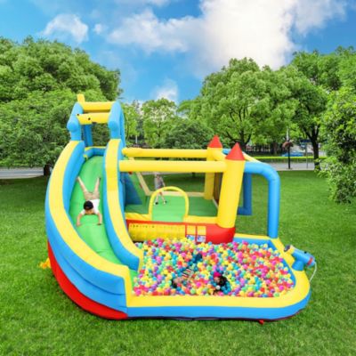 Château Gonflable - Aires de Jeux Gonflables 5 en 1 avec Toboggan, Piscine et Zones de Saut, Tissu Oxford, Multicolore