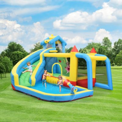 Château Gonflable - Aires de Jeux Gonflables 5 en 1 avec Toboggan, Piscine et Zones de Saut, Tissu Oxford, Multicolore