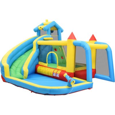 Château Gonflable - Aires de Jeux Gonflables 5 en 1 avec Toboggan, Piscine et Zones de Saut, Tissu Oxford, Multicolore