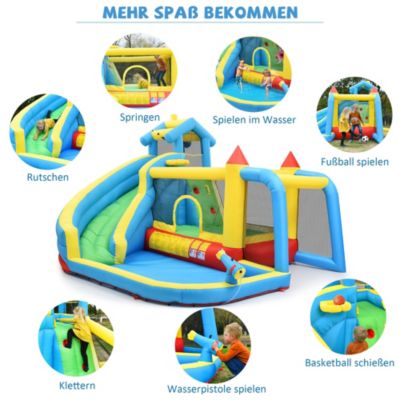 Château Gonflable - Aires de Jeux Gonflables 5 en 1 avec Toboggan, Piscine et Zones de Saut, Tissu Oxford, Multicolore