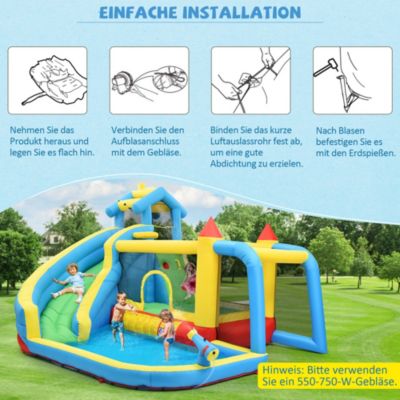 Château Gonflable - Aires de Jeux Gonflables 5 en 1 avec Toboggan, Piscine et Zones de Saut, Tissu Oxford, Multicolore