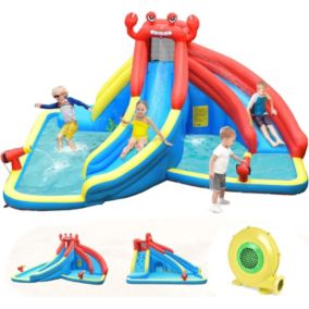 Château Gonflable Aquatique Forme Crabe avec Piscine Pistolet Eau Toboggan Aquatique Mur Escalade Tunnel avec Souffleur 680W