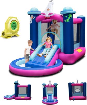Château Gonflable avec Trampoline, pour Enfants de 3 a 10 Ans, 367x206x187CM, Souffleur Air Non-Inclus (Rouge)