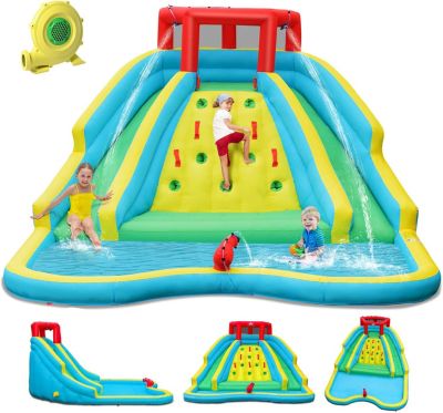 Château Gonflable en Motif Kangourou avec Trampoline, 2 Toboggans, et Piscine pour Balles, 400x350x230CM, Pompe Non Inclus