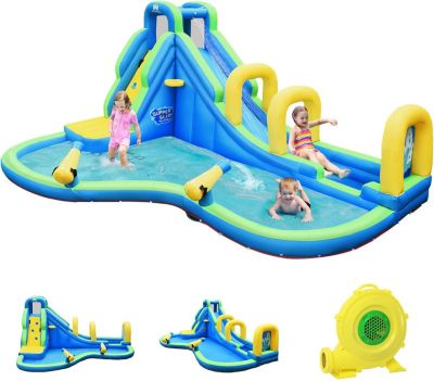 Château Gonflable en Tissu d'Oxford avec Toboggan et Pistolet a Eau, pour Enfants Plus de 3 Ans (sans Souffleur)