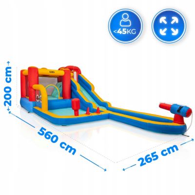 Château gonflable pour enfants KINDI avec longue toboggan aquatique aire de jeux panier de basket et canon à eau 1 pièce.