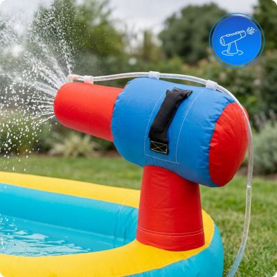 Château gonflable pour enfants KINDI avec longue toboggan aquatique aire de jeux panier de basket et canon à eau 1 pièce.