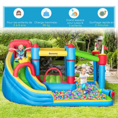 Outsunny Château gonflable Trampoline gonflable Toboggan Piscine à eau