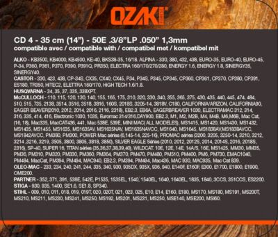 Chaîne de tronçonneuse Ozaki E50 1.3mm vendue par 2