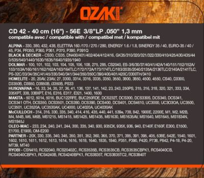 Chaîne de tronçonneuse Ozaki E56 1.3mm vendue par 2