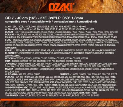 Chaîne de tronçonneuse Ozaki E57 1.3mm vendue par 2