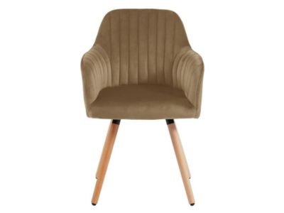 Chaise avec accoudoirs en velours et métal effet bois - Beige - ELEANA