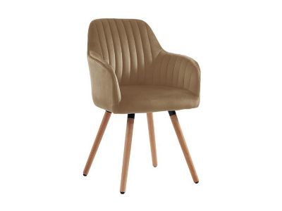 Chaise avec accoudoirs en velours et pieds bois de hêtre - Beige - ELEANA