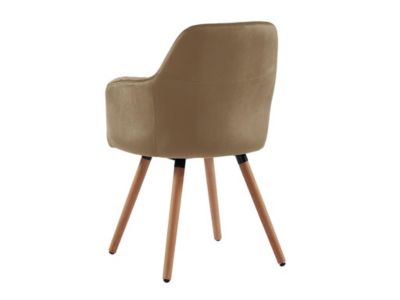 Chaise avec accoudoirs en velours et pieds bois de hêtre - Beige - ELEANA