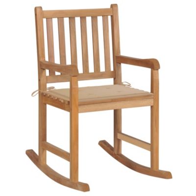 Chaise à bascule avec coussin beige Bois de teck solide vidaXL
