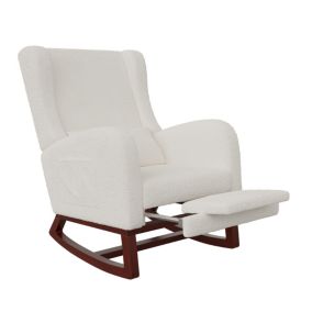 Chaise à Bascule, Fauteuil à Bascule rembourré en Tissu avec Dossier Haut, Salon, Chambre à Coucher Beige