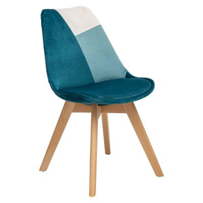 Chaise "Baya" patchwork bleu canard - pieds en hêtre - Atmosphera