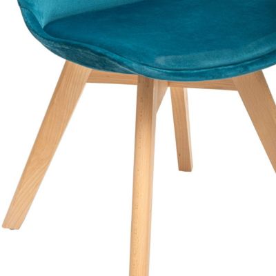 Chaise "Baya" patchwork bleu canard - pieds en hêtre - Atmosphera