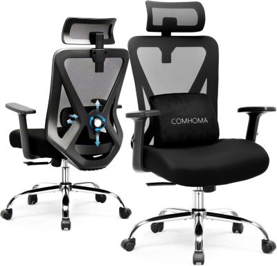 Chaise Bureau Ergonomique, Appui-tête 3D & Appui Lombaire 3D, Accoudoirs Réglables, Fonction Bascule, Noir