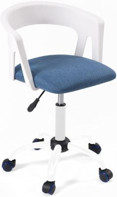 Chaise Bureau Roulettes Accoudoirs Assise Rembourée Hauteur Réglable Pivotant AYA (blanc-bleu)