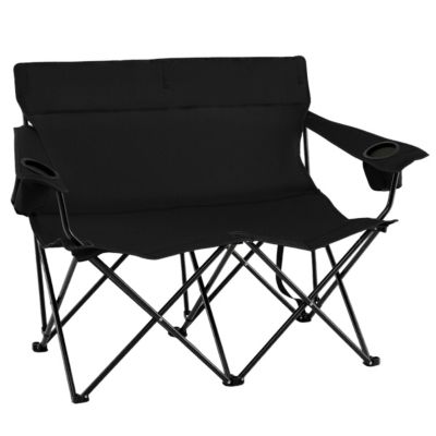 Chaise camping, pliante 2 personnes avec porte gobelets, Noir