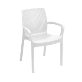 Chaise d'extérieur Damols, Siège de jardin, Chaise pour table à manger, Fauteuil d'extérieur effet rotin, 54x60h82 cm, Blanc