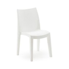 Chaise d'extérieur Trieste, Siège de jardin, Chaise pour table à manger, Fauteuil d'extérieur effet rotin, 48x55h86 cm, Blanc