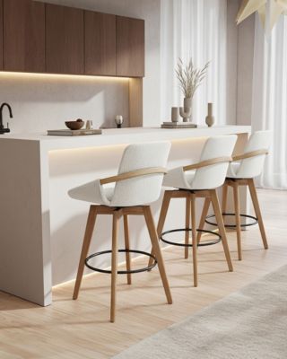 Chaise de bar en tissu bouclette et pieds en bois - Uniqka