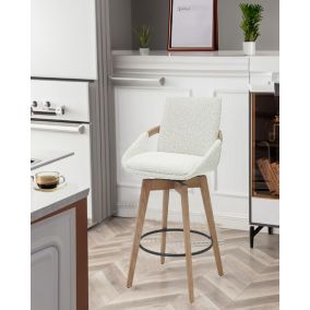 Chaise de bar en tissu bouclette et pieds en bois - Uniqka