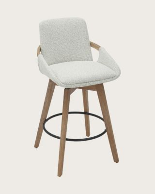 Chaise de bar en tissu bouclette et pieds en bois - Uniqka