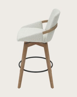 Chaise de bar en tissu bouclette et pieds en bois - Uniqka