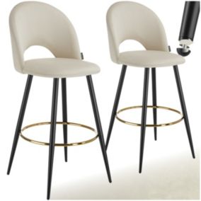 Chaise de bar en velours rembourré avec dossier et repose-pieds Ensemble de 2 pièces