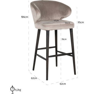 Chaise de bar Indigo 62 x 62 x 106 cm Taupe et pieds noirs et or