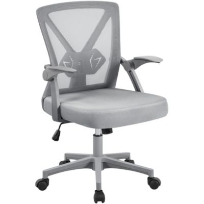 Chaise de Bureau avec Accoudoirs Pliables Hauteur Réglable Gris Yaheetech