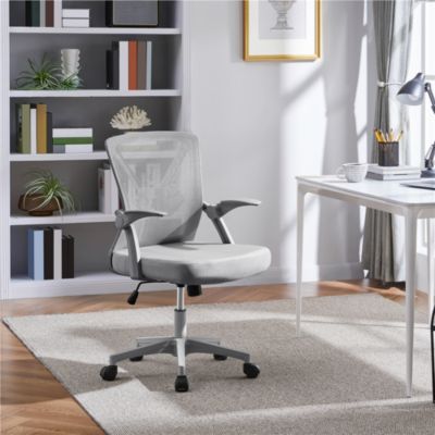 Chaise de Bureau avec Accoudoirs Pliables Hauteur Réglable Gris Yaheetech