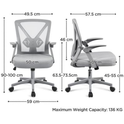 Chaise de Bureau avec Accoudoirs Pliables Hauteur Réglable Gris Yaheetech