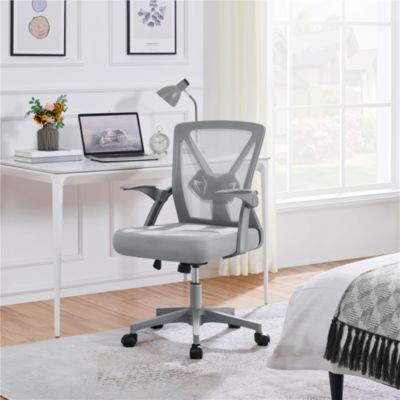 Chaise de Bureau avec Accoudoirs Pliables Hauteur Réglable Gris Yaheetech