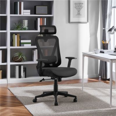 Chaise de Bureau Ergonomique en Maille Respirante Noir Yaheetech