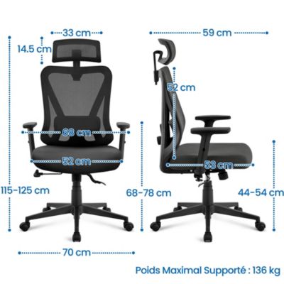 Chaise de Bureau Ergonomique en Maille Respirante Noir Yaheetech