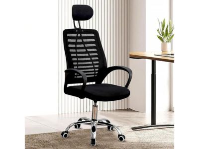 Chaise de bureau ergonomique réglable en hauteur avec appuie tête "Sébastien"  Noir